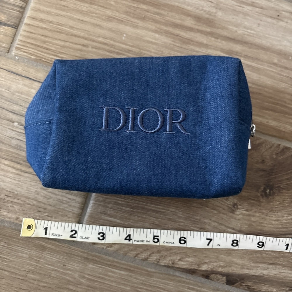 Christian Dior Denim Blue Cosmetic Makeup Zipper Bag Pouch Clutch - Picture 6 of 8